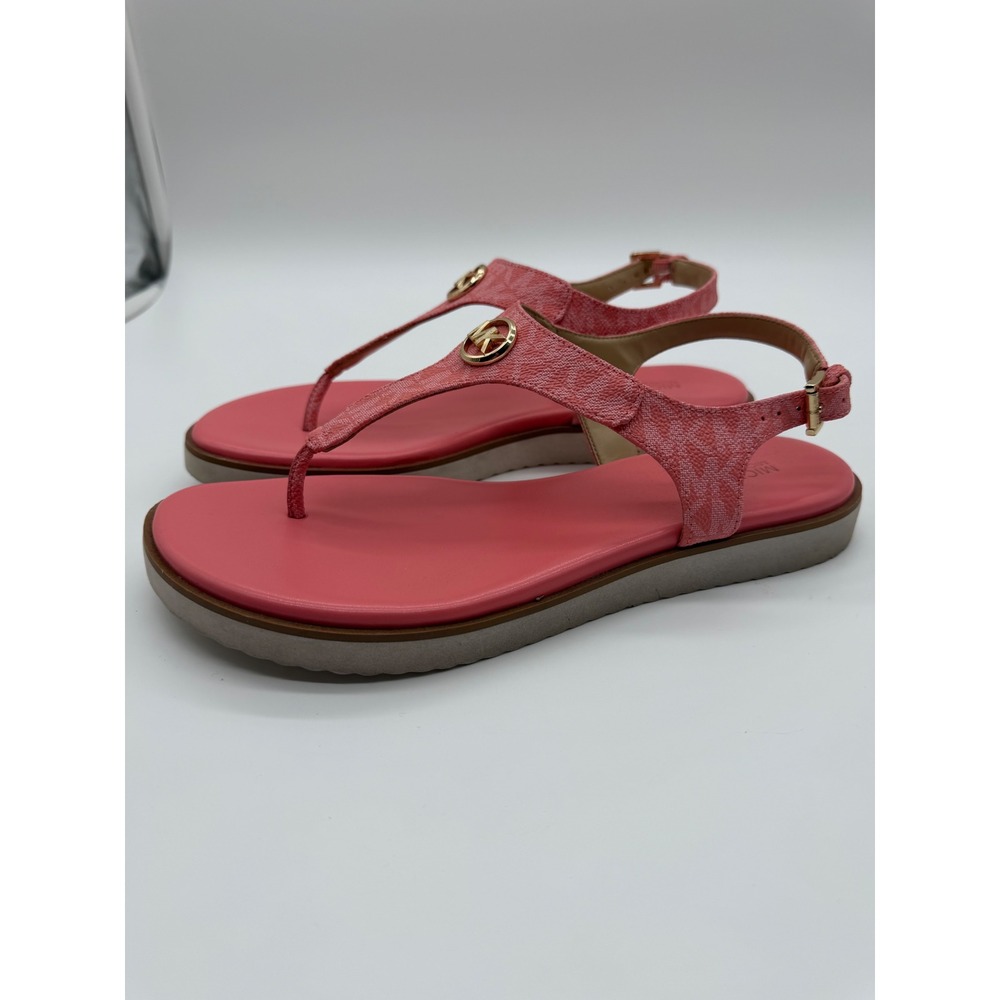 Michael Kors MK Logo‎ Thong Sandals Pink Monogram Ankle Strap Flat PV22A 8